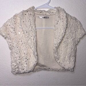 Papaya Ivory Sequin Faux Fur Shrug Bolero
